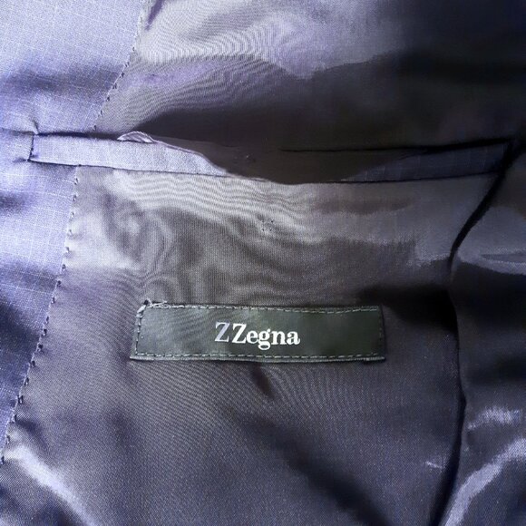 Z ZEGNA SZ 44L 2 Piece Men's 100% Wool Suit Blue Fine Check - Picture 4 of 16